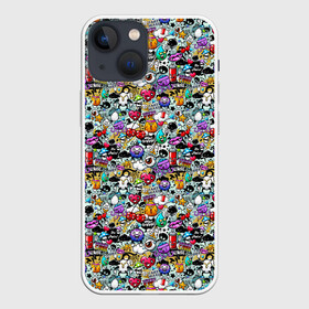 Чехол для iPhone 13 mini с принтом Stickerboom ,  |  | Тематика изображения на принте: art | bomb | graffiti | hearts | monsters | stars | stickerboom | stickers | texture | арт | бомба | вишня | граффити | звезды | монстры | мороженое | сердечки | стикербум | стикеры | текстура
