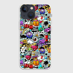 Чехол для iPhone 13 mini с принтом Stickerboom ,  |  | Тематика изображения на принте: art | bomb | graffiti | hearts | monsters | stars | stickerboom | stickers | texture | арт | бомба | вишня | граффити | звезды | монстры | мороженое | сердечки | стикербум | стикеры | текстура