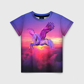 Детская футболка 3D с принтом Dusk Sky Horse , 100% гипоаллергенный полиэфир | прямой крой, круглый вырез горловины, длина до линии бедер, чуть спущенное плечо, ткань немного тянется | высота | закат | конь | крылья | легенды | летать | летающий | лошадь | мистический | мифология | мифы | небесный | небо | облака | облач | пегас | плед | подушка | полет | пурпурный | сумерки | сумка