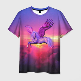 Мужская футболка 3D с принтом Dusk Sky Horse , 100% полиэфир | прямой крой, круглый вырез горловины, длина до линии бедер | высота | закат | конь | крылья | легенды | летать | летающий | лошадь | мистический | мифология | мифы | небесный | небо | облака | облач | пегас | плед | подушка | полет | пурпурный | сумерки | сумка