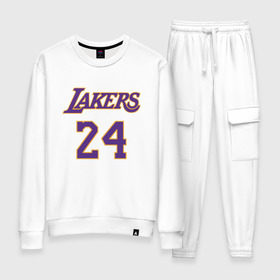 Женский костюм хлопок с принтом Lakers 24 , 100% хлопок | на свитшоте круглая горловина, мягкая резинка по низу. Брюки заужены к низу, на них два вида карманов: два 