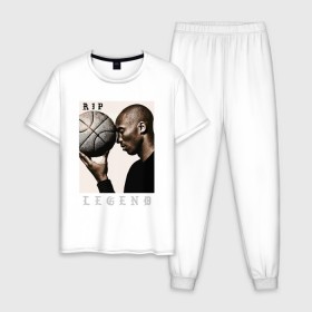 Мужская пижама хлопок с принтом Kobe - RIP Legend , 100% хлопок | брюки и футболка прямого кроя, без карманов, на брюках мягкая резинка на поясе и по низу штанин
 | Тематика изображения на принте: basketball | black | bryant | game | james | kobe | kobebryant | lakers | lebron | los angeles | mamba | nba | rip | slam dunk | баскетбол | баскетболист | брайант | браянт | джеймс | игрок | коби | леброн | лейкерс | лос анджеле