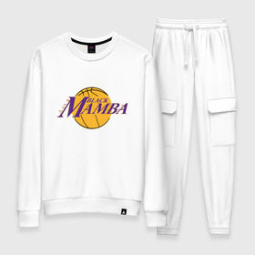 Женский костюм хлопок с принтом Lakers - Black Mamba , 100% хлопок | на свитшоте круглая горловина, мягкая резинка по низу. Брюки заужены к низу, на них два вида карманов: два 