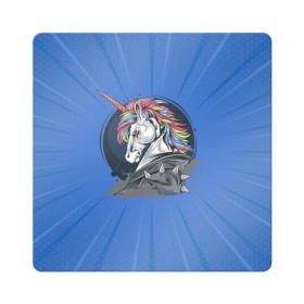 Магнит виниловый Квадрат с принтом Единорог Rock , полимерный материал с магнитным слоем | размер 9*9 см, закругленные углы | rock | единорог | единорог рокер | кожанка | конь | лошадь | многоцветный | радуга | рог | рок | шипы