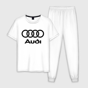 Мужская пижама хлопок с принтом Audi Ауди , 100% хлопок | брюки и футболка прямого кроя, без карманов, на брюках мягкая резинка на поясе и по низу штанин
 | audi | auto | quattro | авто | автомобиль | ауди | марка | машина