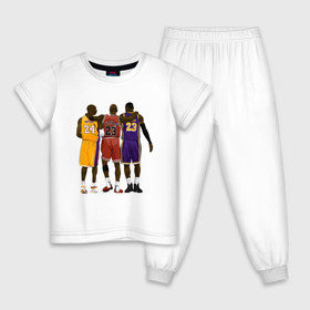 Детская пижама хлопок с принтом Kobe, Michael, LeBron , 100% хлопок |  брюки и футболка прямого кроя, без карманов, на брюках мягкая резинка на поясе и по низу штанин
 | Тематика изображения на принте: basketball | black | bryant | bulls | chicago | game | james | jordan | kobe | lakers | lebron | los angeles | michael | nba | rip | sla | баскетбол | баскетболист | брайант | буллс | джеймс | джордан | игрок | коби | леброн | лейкерс | лос андж