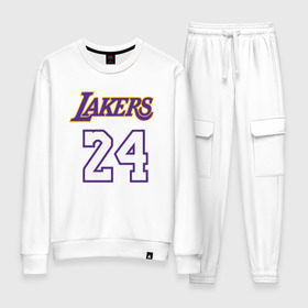Женский костюм хлопок с принтом Lakers 24 , 100% хлопок | на свитшоте круглая горловина, мягкая резинка по низу. Брюки заужены к низу, на них два вида карманов: два 