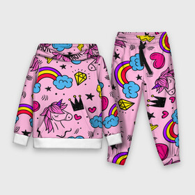 Детский костюм 3D (с толстовкой) с принтом Единороги ,  |  | pink | единорог | единорожки | звезда | корона | лето | лошадка | лошадь | надпись | облака | радуга | радужный | сердечки | символы