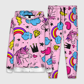 Женский костюм 3D с принтом Единороги ,  |  | pink | единорог | единорожки | звезда | корона | лето | лошадка | лошадь | надпись | облака | радуга | радужный | сердечки | символы