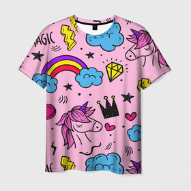 Мужская футболка 3D с принтом Единороги , 100% полиэфир | прямой крой, круглый вырез горловины, длина до линии бедер | pink | единорог | единорожки | звезда | корона | лето | лошадка | лошадь | надпись | облака | радуга | радужный | сердечки | символы