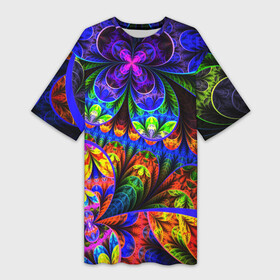 Платье-футболка 3D с принтом ABSTRACTION NEW ,  |  | Тематика изображения на принте: abstract | abstraction | color | fractal | geometry | paitnt | polygon | polygonal | psy | абстракция | геометрия | краски | неоновые | полигоны | психоделика | фрактал