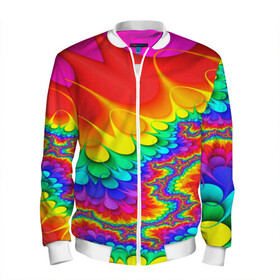 Мужской бомбер 3D с принтом TIE-DYE , 100% полиэстер | застегивается на молнию, по бокам два кармана без застежек, по низу бомбера и на воротнике - эластичная резинка | abstract | abstraction | color | fractal | geometry | paitnt | polygon | polygonal | psy | абстракция | геометрия | краски | неоновые | полигоны | психоделика | фрактал