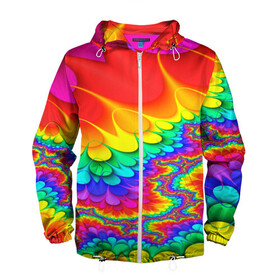 Мужская ветровка 3D с принтом TIE-DYE , 100% полиэстер | подол и капюшон оформлены резинкой с фиксаторами, два кармана без застежек по бокам, один потайной карман на груди | abstract | abstraction | color | fractal | geometry | paitnt | polygon | polygonal | psy | абстракция | геометрия | краски | неоновые | полигоны | психоделика | фрактал