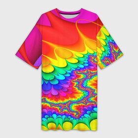 Платье-футболка 3D с принтом TIE DYE ,  |  | Тематика изображения на принте: abstract | abstraction | color | fractal | geometry | paitnt | polygon | polygonal | psy | абстракция | геометрия | краски | неоновые | полигоны | психоделика | фрактал
