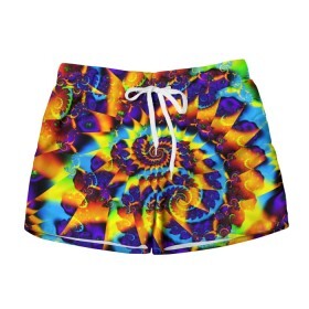 Женские шорты 3D с принтом TIE-DYE COLOR , 100% полиэстер | прямой крой, два кармана без застежек по бокам. Мягкая трикотажная резинка на поясе, внутри которой широкие завязки. Длина до середины бедра | abstract | abstraction | color | fractal | geometry | paitnt | polygon | polygonal | psy | абстракция | геометрия | краски | неоновые | полигоны | психоделика | фрактал