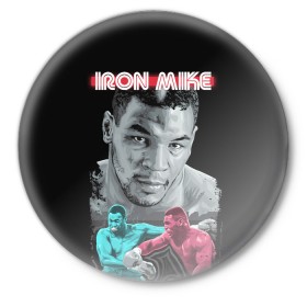 Значок с принтом Iron Mike ,  металл | круглая форма, металлическая застежка в виде булавки | Тематика изображения на принте: iron mike | iron mike tyson | mike tyson | бокс | железный майк | майк тайсон | таисон | тайсон