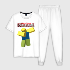 Мужская пижама хлопок с принтом Roblox Dab , 100% хлопок | брюки и футболка прямого кроя, без карманов, на брюках мягкая резинка на поясе и по низу штанин
 | game | game roblox | logo roblox | online game | oof roblox dabbing | roblox | roblox dab | roblox noob | игра | игра роблокс | лого роблокс | онлайн игра | онлайн игра роблокс | роблокс | роблокс даб