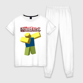 Женская пижама хлопок с принтом Roblox Dab , 100% хлопок | брюки и футболка прямого кроя, без карманов, на брюках мягкая резинка на поясе и по низу штанин | game | game roblox | logo roblox | online game | oof roblox dabbing | roblox | roblox dab | roblox noob | игра | игра роблокс | лого роблокс | онлайн игра | онлайн игра роблокс | роблокс | роблокс даб