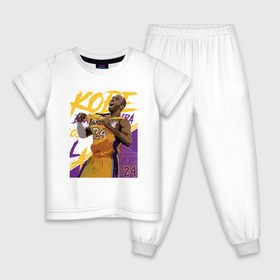 Детская пижама хлопок с принтом Kobe - Lakers , 100% хлопок |  брюки и футболка прямого кроя, без карманов, на брюках мягкая резинка на поясе и по низу штанин
 | basketball | black | bryant | game | james | kobe | kobebryant | lakers | lebron | los angeles | mamba | nba | rip | slam dunk | баскетбол | баскетболист | брайант | браянт | джеймс | игрок | коби | леброн | лейкерс | лос анджеле