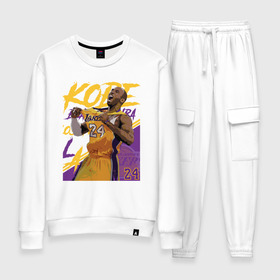 Женский костюм хлопок с принтом Kobe - Lakers , 100% хлопок | на свитшоте круглая горловина, мягкая резинка по низу. Брюки заужены к низу, на них два вида карманов: два 
