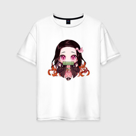 Женская футболка хлопок Oversize с принтом Незуко Камадо , 100% хлопок | свободный крой, круглый ворот, спущенный рукав, длина до линии бедер
 | аниме | клинок рассекающий демонов | незуко камадо