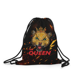 Рюкзак-мешок 3D с принтом the Queen , 100% полиэстер | плотность ткани — 200 г/м2, размер — 35 х 45 см; лямки — толстые шнурки, застежка на шнуровке, без карманов и подкладки | queen | большая кошка | королева | корона | кошка | леопард | львица | молния