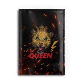 Обложка для автодокументов с принтом the Queen , натуральная кожа |  размер 19,9*13 см; внутри 4 больших “конверта” для документов и один маленький отдел — туда идеально встанут права | queen | большая кошка | королева | корона | кошка | леопард | львица | молния