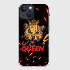 Чехол для iPhone 13 mini с принтом the Queen ,  |  | queen | большая кошка | королева | корона | кошка | леопард | львица | молния