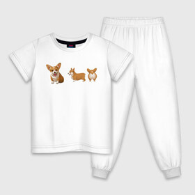 Детская пижама хлопок с принтом Корги. , 100% хлопок |  брюки и футболка прямого кроя, без карманов, на брюках мягкая резинка на поясе и по низу штанин
 | dogs | style | животные | корги | милые собаки | мимимишность | минимализм | модные | подарок | прикольные картинки | пушистая собака | собака | собаки | стиль | щенки