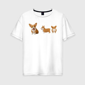 Женская футболка хлопок Oversize с принтом Корги , 100% хлопок | свободный крой, круглый ворот, спущенный рукав, длина до линии бедер
 | dogs | style | животные | корги | милые собаки | мимимишность | минимализм | модные | подарок | прикольные картинки | пушистая собака | собака | собаки | стиль | щенки