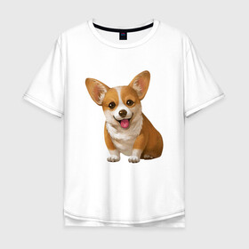 Мужская футболка хлопок Oversize с принтом Корги. , 100% хлопок | свободный крой, круглый ворот, “спинка” длиннее передней части | dogs | style | животные | корги | милые собаки | мимимишность | минимализм | модные | подарок | прикольные картинки | пушистая собака | собака | собаки | стиль | щенки