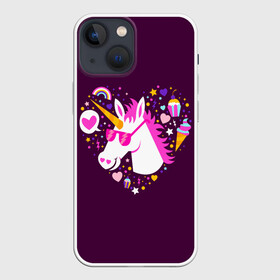 Чехол для iPhone 13 mini с принтом Единорог ,  |  | animal | girl | stars | волшебство | голова | детская | детям | единорог | животное | животные | лошадка | лошадь | любовь | миф | очки | прикольная | радуга | ребенку | рога | сердечко | сердце | сказочный