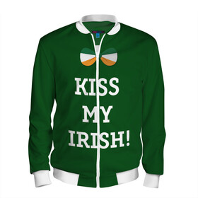 Мужской бомбер 3D с принтом Kiss my Irish , 100% полиэстер | застегивается на молнию, по бокам два кармана без застежек, по низу бомбера и на воротнике - эластичная резинка | Тематика изображения на принте: британия | день святого патрика | золото | ирландия