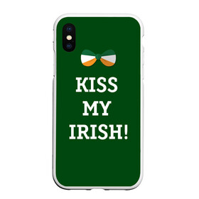 Чехол для iPhone XS Max матовый с принтом Kiss my Irish , Силикон | Область печати: задняя сторона чехла, без боковых панелей | британия | день святого патрика | золото | ирландия