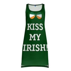 Платье-майка 3D с принтом Kiss my Irish , 100% полиэстер | полуприлегающий силуэт, широкие бретели, круглый вырез горловины, удлиненный подол сзади. | британия | день святого патрика | золото | ирландия