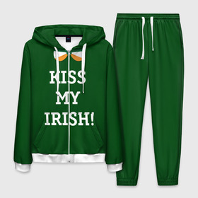 Мужской костюм 3D с принтом Kiss my Irish , 100% полиэстер | Манжеты и пояс оформлены тканевой резинкой, двухслойный капюшон со шнурком для регулировки, карманы спереди | британия | день святого патрика | золото | ирландия