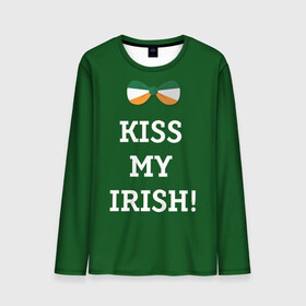 Мужской лонгслив 3D с принтом Kiss my Irish , 100% полиэстер | длинные рукава, круглый вырез горловины, полуприлегающий силуэт | Тематика изображения на принте: британия | день святого патрика | золото | ирландия