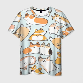 Мужская футболка 3D с принтом Корги  , 100% полиэфир | прямой крой, круглый вырез горловины, длина до линии бедер | dog. корги | dogs | весёлые собачки | милые собачки | прикольные собачки | собаки | собачки