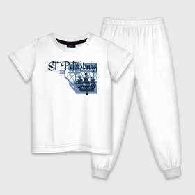 Детская пижама хлопок с принтом StPetersburg , 100% хлопок |  брюки и футболка прямого кроя, без карманов, на брюках мягкая резинка на поясе и по низу штанин
 | stpetersburg | кораблик | питер | санкт петербург | спб