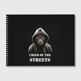 Альбом для рисования с принтом Дитя улиц , 100% бумага
 | матовая бумага, плотность 200 мг. | cat | gangster | балахон | глаза | дитя улиц | кот | котик | крутой | крутой принт | принт | с надписью | топ | тренд