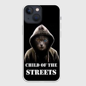 Чехол для iPhone 13 mini с принтом Дитя улиц ,  |  | Тематика изображения на принте: cat | gangster | балахон | глаза | дитя улиц | кот | котик | крутой | крутой принт | принт | с надписью | топ | тренд