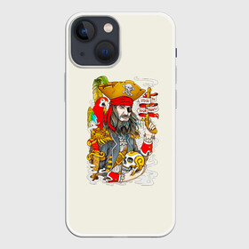 Чехол для iPhone 13 mini с принтом Пират ,  |  | art | pirate | skull | арт | борода | дым | капитан | кости | костюм | листья | море | моряк | надпись | нож | оружие | пират | пистолет | попугай | прикольная | птица | череп