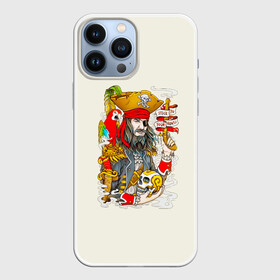 Чехол для iPhone 13 Pro Max с принтом Пират ,  |  | art | pirate | skull | арт | борода | дым | капитан | кости | костюм | листья | море | моряк | надпись | нож | оружие | пират | пистолет | попугай | прикольная | птица | череп