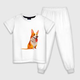 Детская пижама хлопок с принтом Корги , 100% хлопок |  брюки и футболка прямого кроя, без карманов, на брюках мягкая резинка на поясе и по низу штанин
 | dog. корги | dogs | весёлые собачки | милые собачки | прикольные собачки | собаки | собачки