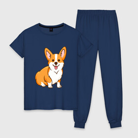 Женская пижама хлопок с принтом Корги , 100% хлопок | брюки и футболка прямого кроя, без карманов, на брюках мягкая резинка на поясе и по низу штанин | dog. корги | dogs | весёлые собачки | милые собачки | прикольные собачки | собаки | собачки