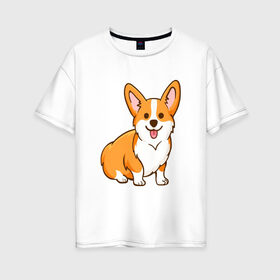 Женская футболка хлопок Oversize с принтом Корги , 100% хлопок | свободный крой, круглый ворот, спущенный рукав, длина до линии бедер
 | dog. корги | dogs | весёлые собачки | милые собачки | прикольные собачки | собаки | собачки