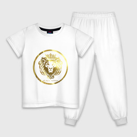 Детская пижама хлопок с принтом Golden lion , 100% хлопок |  брюки и футболка прямого кроя, без карманов, на брюках мягкая резинка на поясе и по низу штанин
 | власть | дорого | золото | король | корона | лев | царь