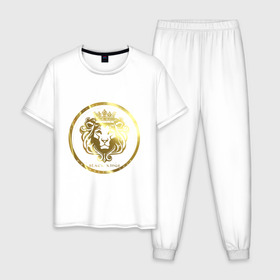 Мужская пижама хлопок с принтом Golden lion , 100% хлопок | брюки и футболка прямого кроя, без карманов, на брюках мягкая резинка на поясе и по низу штанин
 | Тематика изображения на принте: власть | дорого | золото | король | корона | лев | царь