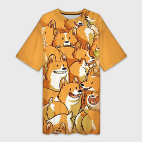 Платье-футболка 3D с принтом Корги ,  |  | corg | зубы | корги | милота | много | рыжие | собак | собака | собачки