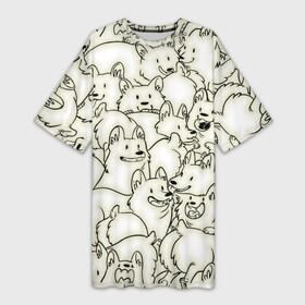 Платье-футболка 3D с принтом Корги ЧБ ,  |  | corg | зубы | корги | милота | много | рыжие | собак | собака | собачки